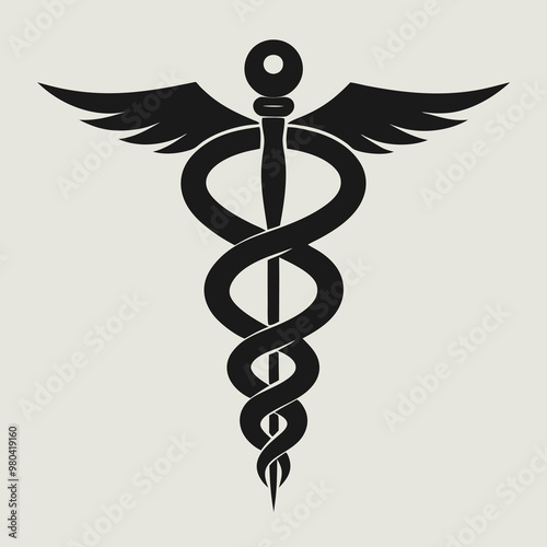 vector illustration of  caduceus-health-symbol-asclepias-s-wand-icon-black