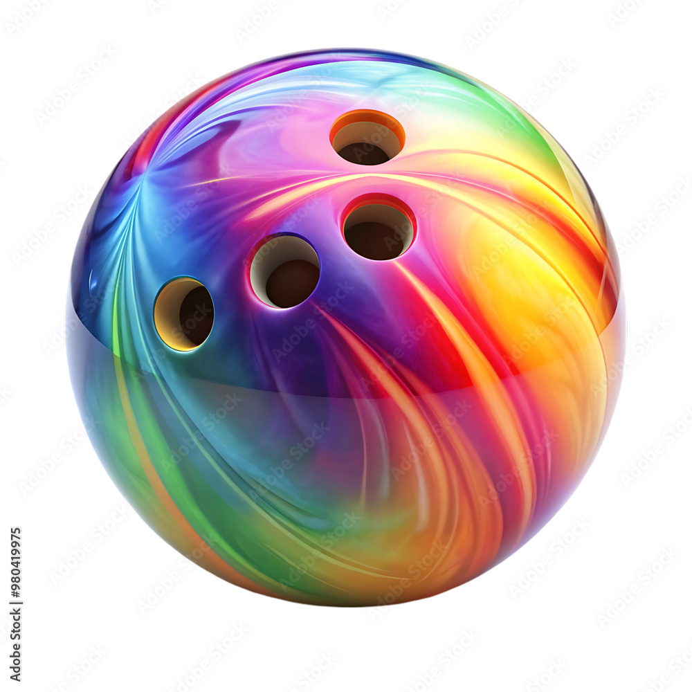 Colorful plastic skittles of toy bowling with ball