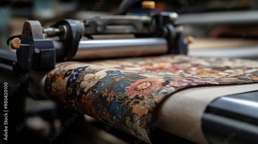 High-resolution textile printing process showcasing industrial fabric artwork for manufacturing and design High-resolution textile printing process showcasing industrial fabric artwork for manufacturing and design