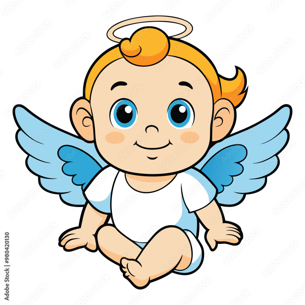 Fototapeta premium Hand drawn cute baby cartoon angel illustration