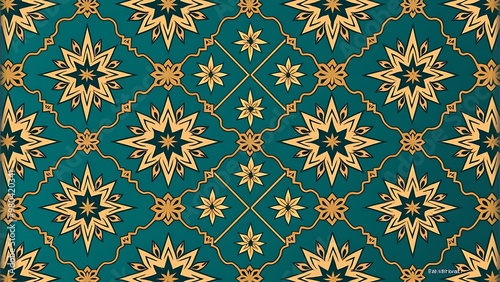 Intricate geometric pattern in shades of blue and gold, perfect for modern and elegant designs. This abstract, symmetrical artwork is ideal for backgrounds, wallpapers, and decorative purposes.