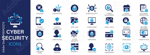 Cyber security icons set. Computer and internet security symbols icons set. Modern outline elements, graphic design concepts.