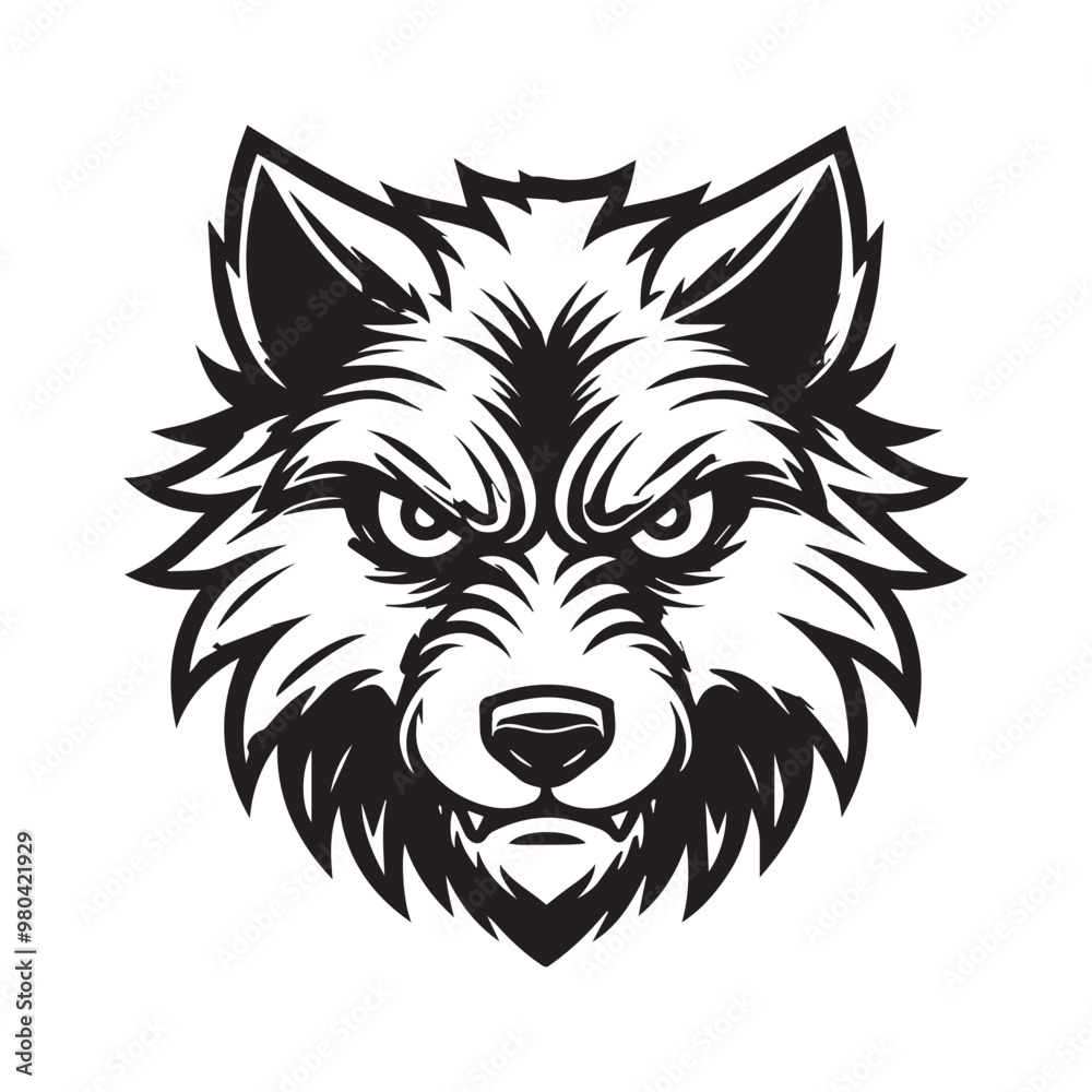 Fototapeta premium Wolf face Logo Clipart - grey wolf head Outline design - Gray wolf vector illustration in black and white 