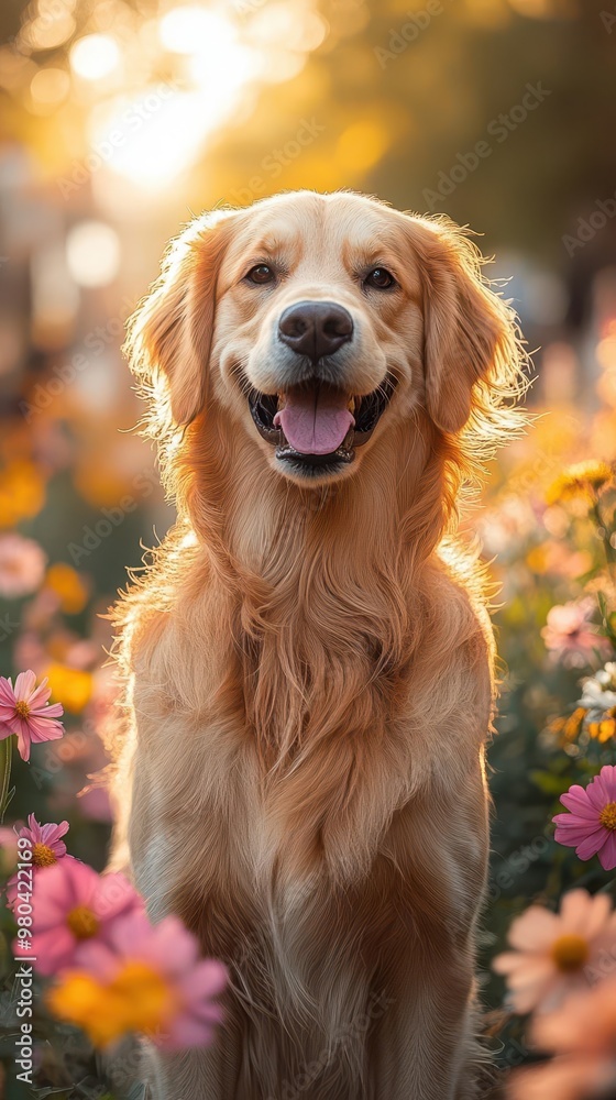 playful golden retriever frolicking through a field of vibrant wildflowers sunlight dappling its fur joyful energy vivid colors motion blur playful golden retriever frolicking through a field of vibrant wildflowers sunlight dappling its fur joyful energy vivid colors motion blur