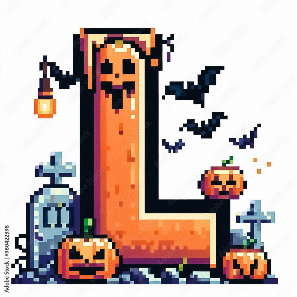 Alphabet letter L halloween themed in pixel art style Alphabet letter L halloween themed in pixel art style