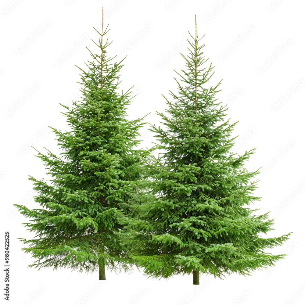 Lush Green Pine Trees isolated on white or transparent background, png clipart, design element. Easy to place object on any other background. Lush Green Pine Trees isolated on white or transparent background, png clipart, design element. Easy to place object on any other background.