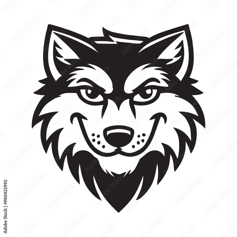 Obraz premium Wolf face Logo Clipart - grey wolf head Outline design - Gray wolf vector illustration in black and white 