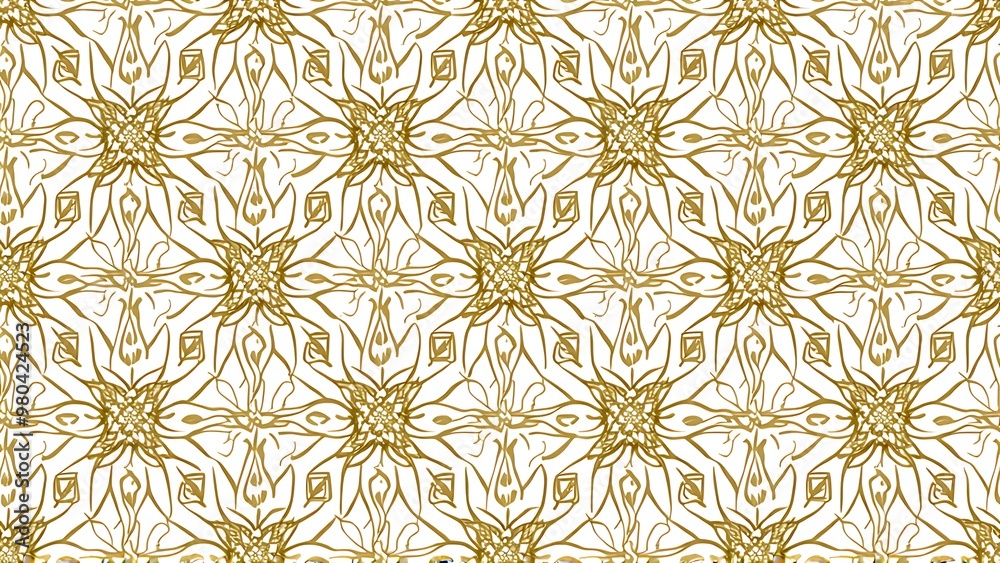 Fototapeta premium Elegant seamless geometric pattern with gold lines on a white background, perfect for luxury designs, wallpapers, and textiles. This intricate design adds a touch of sophistication and modern style.