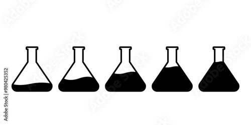 Set of glass bottles. Potion flat style on white background. Vector illustration. Design elements for game collection.