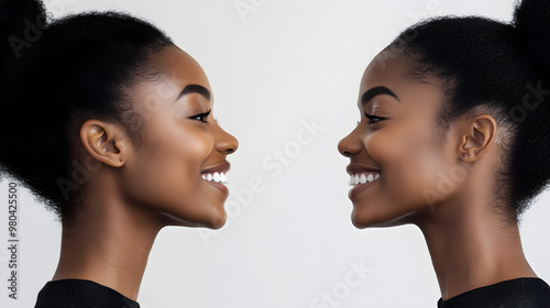 Side View Portrait of Smiling Black Model photo