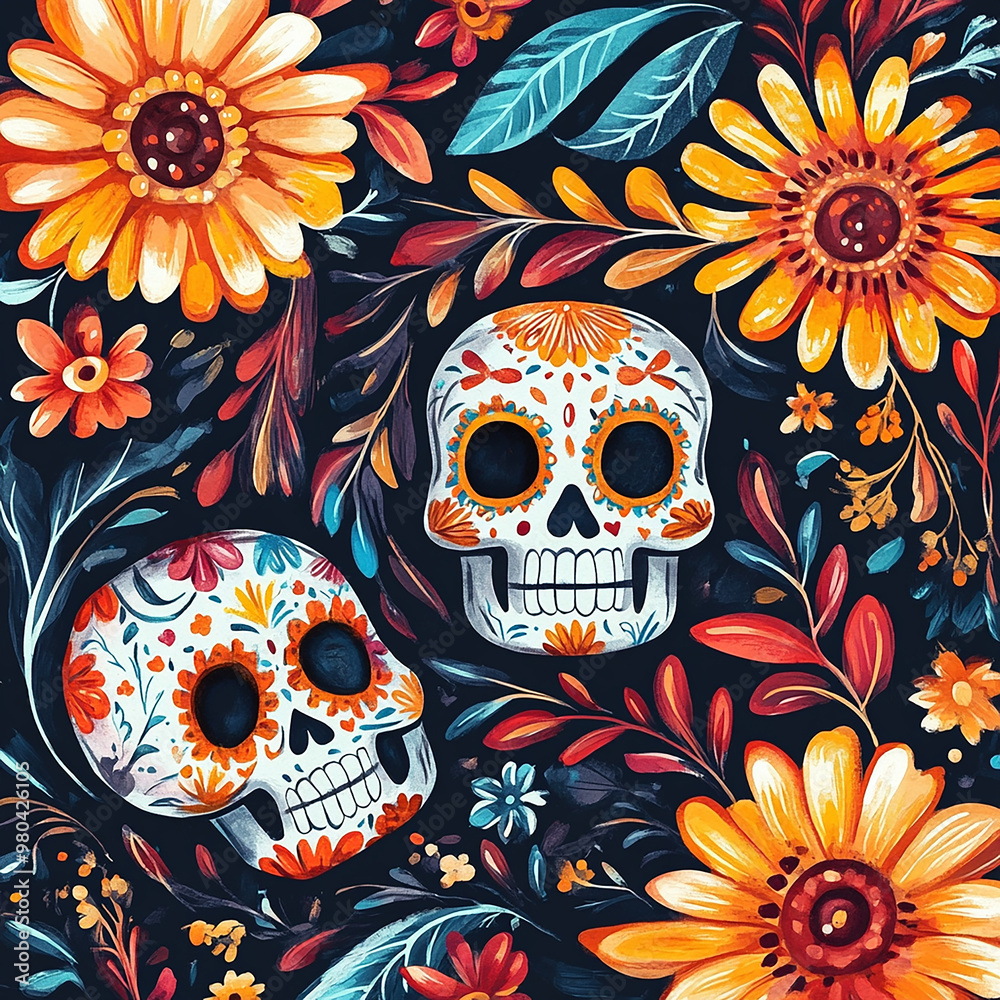 Hand drawn dia de muertos background