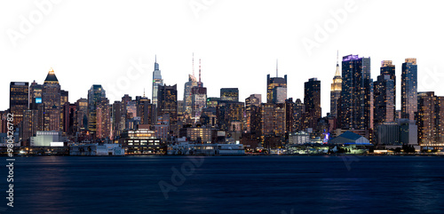 Photography Panoramic view of Manhattan's illuminated skyline at dusk