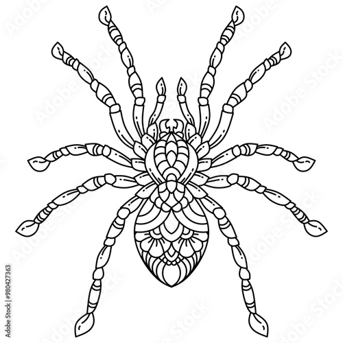 Hand drawn of spider in zentangle style
