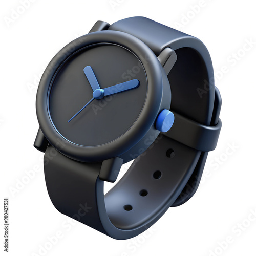 Black wristwatch 3D render icon isolated on white background
