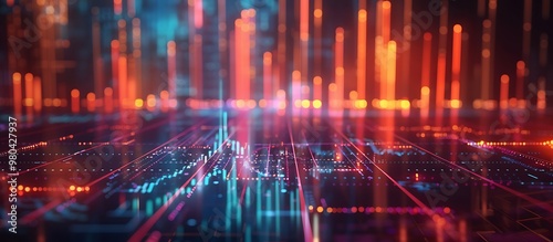 Financial crisis concept, glowing graph lines on abstract technology background