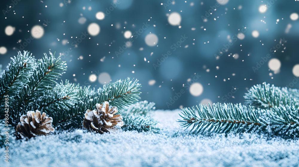 Christmas blue background with snow