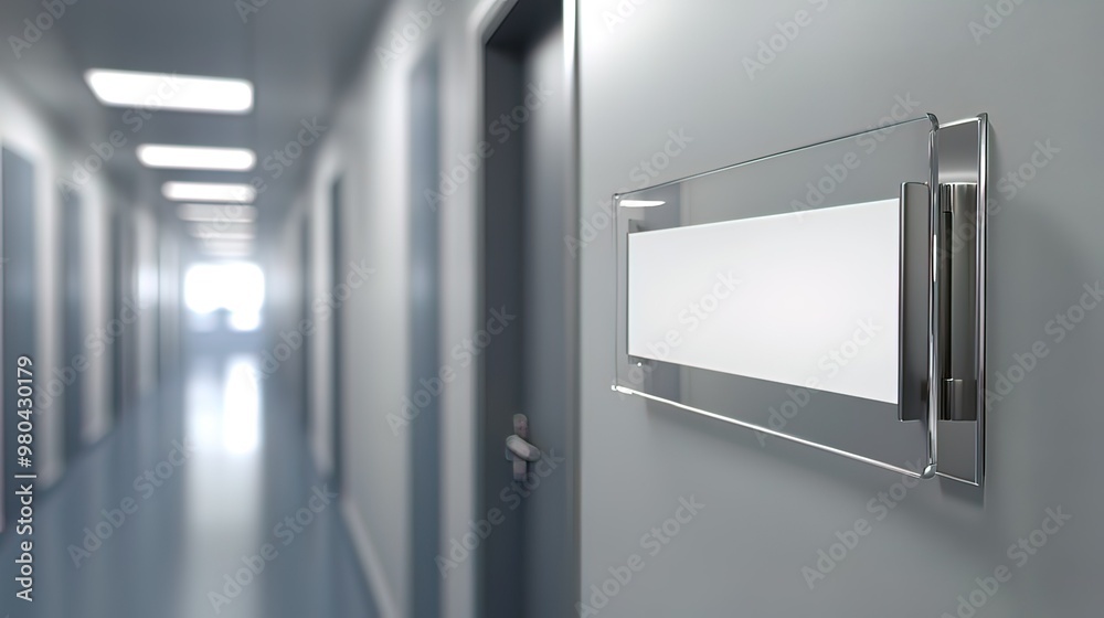 Blank Sign on a Door in a Modern Office Corridor Blank Sign on a Door in a Modern Office Corridor
