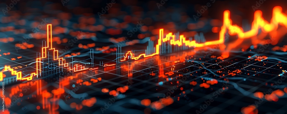 Illuminated stock market graph with glowing uptrend. Illuminated stock market graph with glowing uptrend.