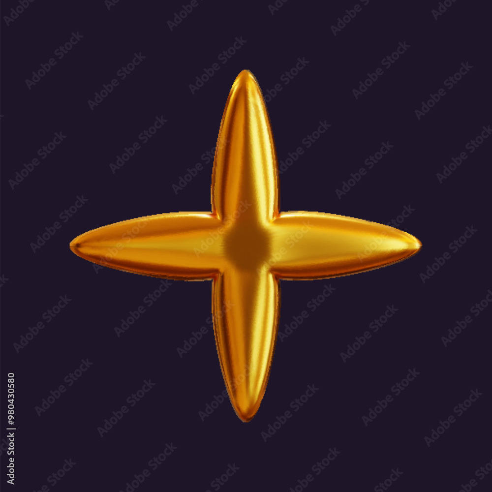 Fototapeta premium 3D holographic star with a reflective sheen. Golden metallic design element with a retro futuristic aesthetic, isolated.