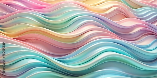 Soft pastel hues undulate in a three-dimensional wave pattern, creating a serene and dreamy abstract background perfect for banners, textures, and digital designs.