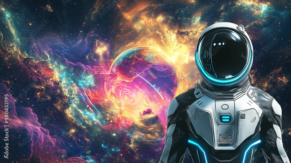 Fototapeta premium Futuristic Astronaut Exploring Alien Planet in High-Tech Suit