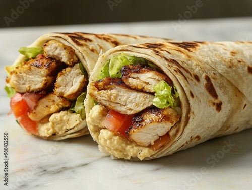 Chicken and hummus in a traditional and flavorful shawarma wrap - ai