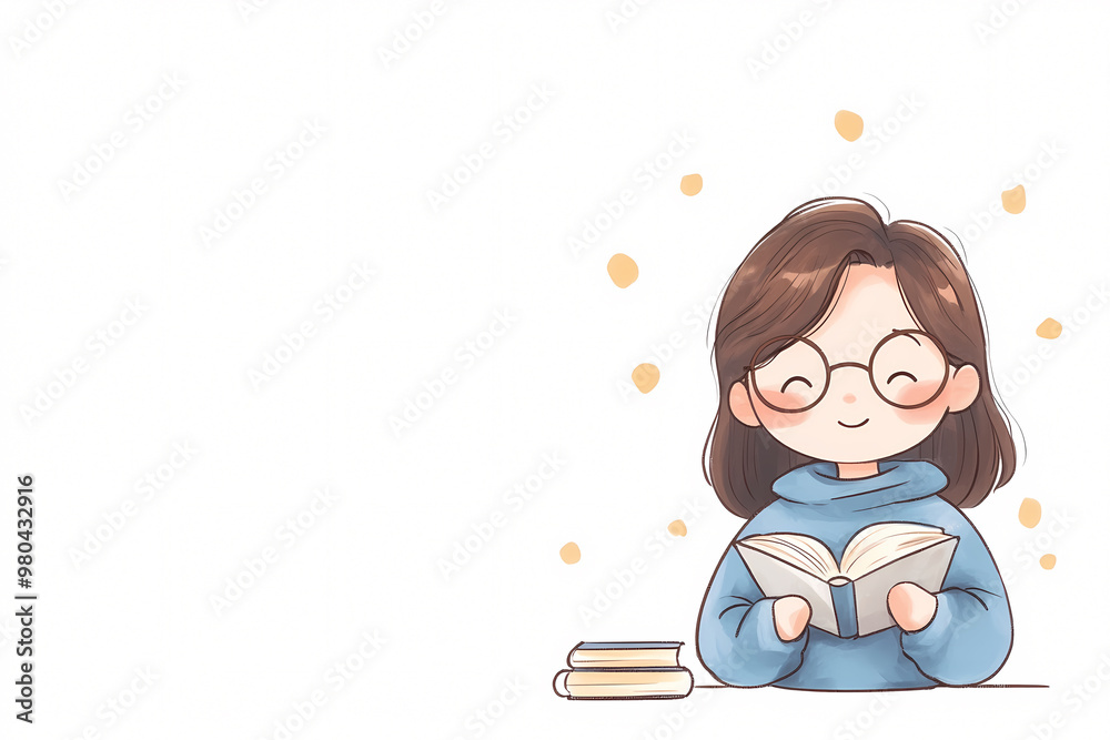 A girl is reading a book with a smile on her face. Concept of relaxation and enjoyment, as the girl is fully engaged in her reading. The scene suggests that reading can be a fun and rewarding activity A girl is reading a book with a smile on her face. Concept of relaxation and enjoyment, as the girl is fully engaged in her reading. The scene suggests that reading can be a fun and rewarding activity
