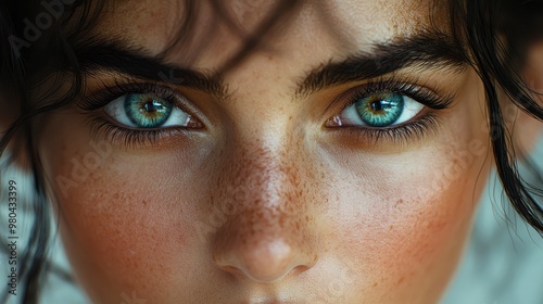 Close-up of Woman's Blue Eyes with Freckles