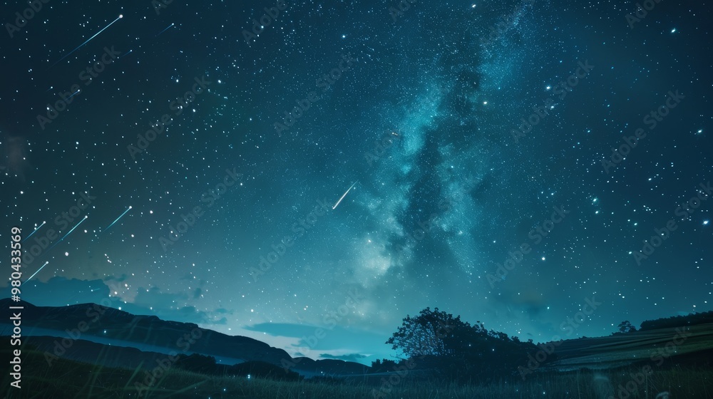A clear night sky filled with gliding ufos among stars, inspiring wonder and curiosity beyond earth A clear night sky filled with gliding ufos among stars, inspiring wonder and curiosity beyond earth