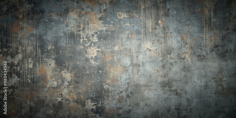 Fototapeta premium Dark, distressed gray texture with scratches and grunge elements, providing a gritty, urban backdrop with ample copy space for your design or message.