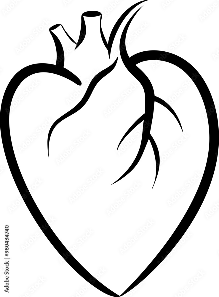 A heart with its stem and branches is drawn in black A heart with its stem and branches is drawn in black
