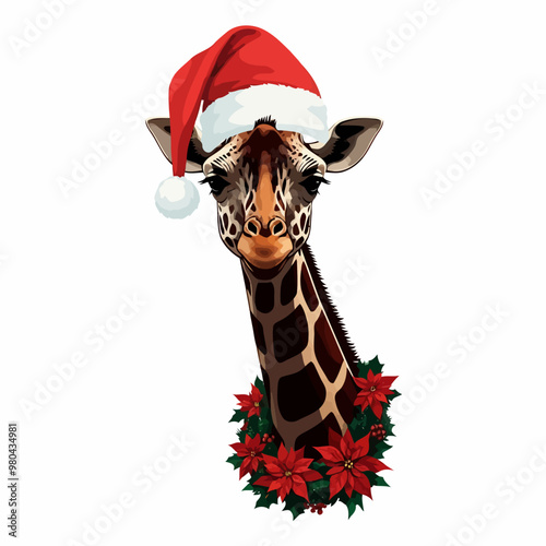 giraffe in a christmas hat