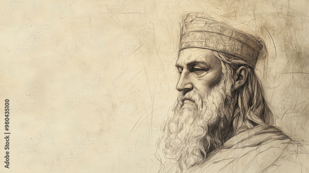 Fototapeta premium Amaziah Returns to His Palace in Humiliation in 2 Chronicles, Contemplating the Cost of His Pride and Idolatry, Biblical Illustration for Faith-Based Reflection, Beige Background