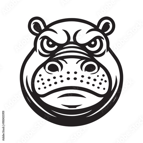 Hippopotamus face outline design, Hippopotamus head vector illustration in black and white