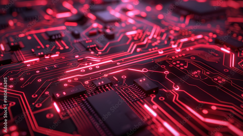 The Red Circuit Board Closeup. The Red Circuit Board Closeup.