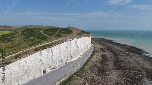 Birlington Gap view view seven sisters , white cliffs English south coast drone view photo