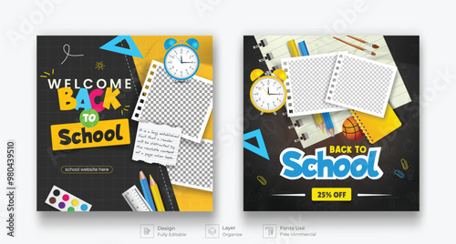 School education admission social media post set & back to school promotion banner.