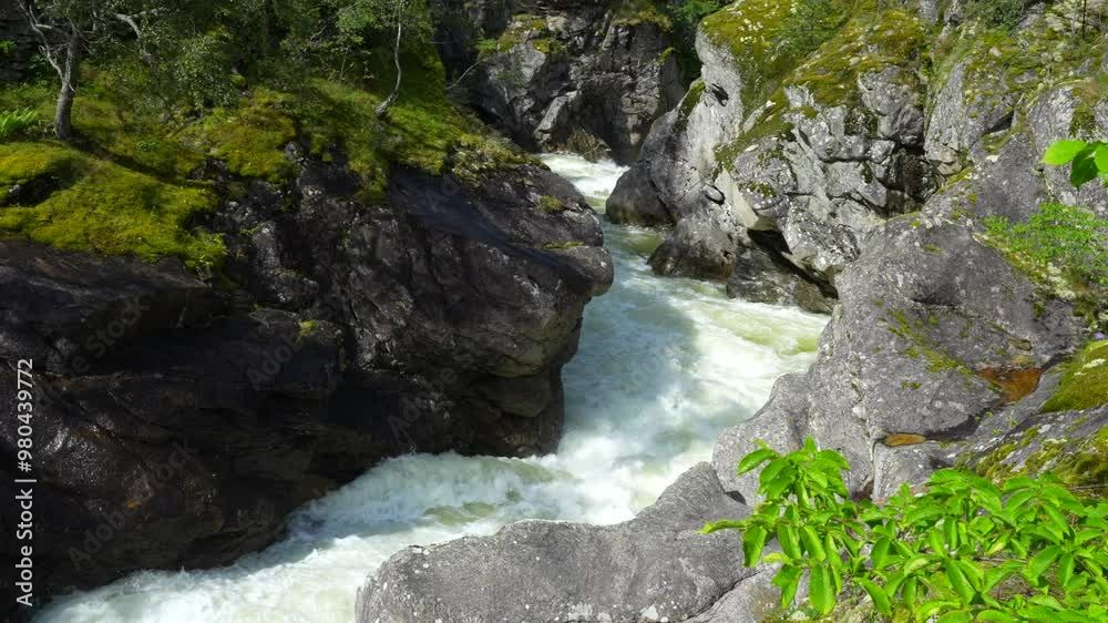 norway waterfall waves green sunny day summer