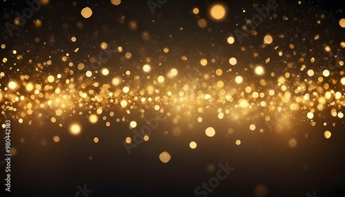 Glittering golden bokeh lights on a dark background, create a festive and magical atmosphere.