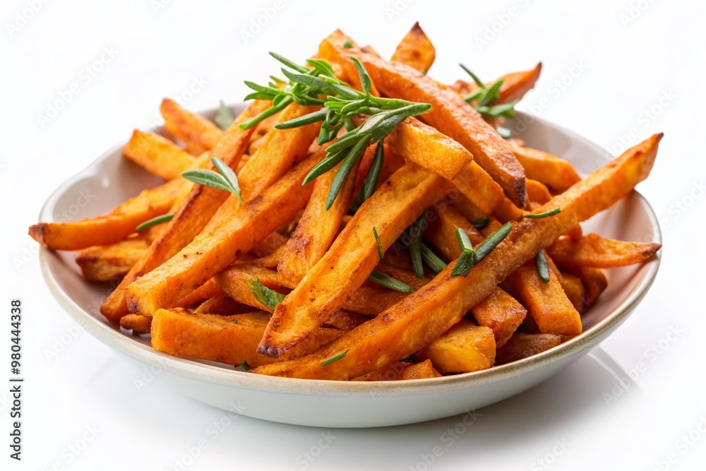 Fried Sweet Potato Fries Isolated on White Fried Sweet Potato Fries Isolated on White