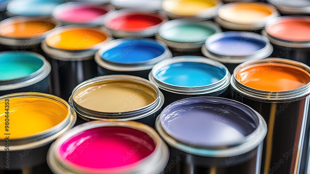 Colorful Paint Cans in a Row Colorful Paint Cans in a Row