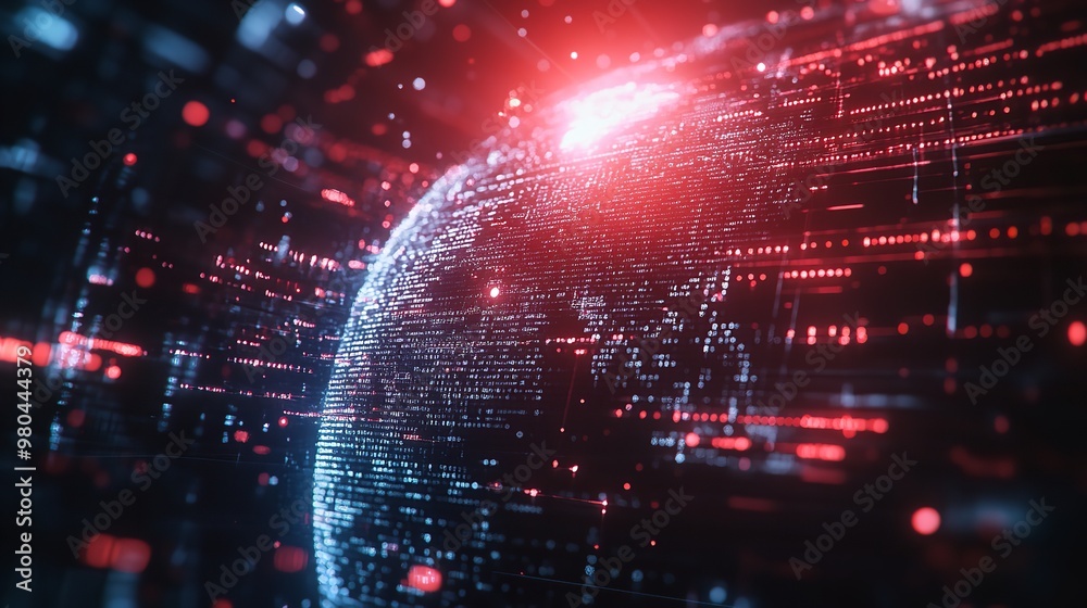 Obraz premium Binary Code Data Flow on a Curved Surface