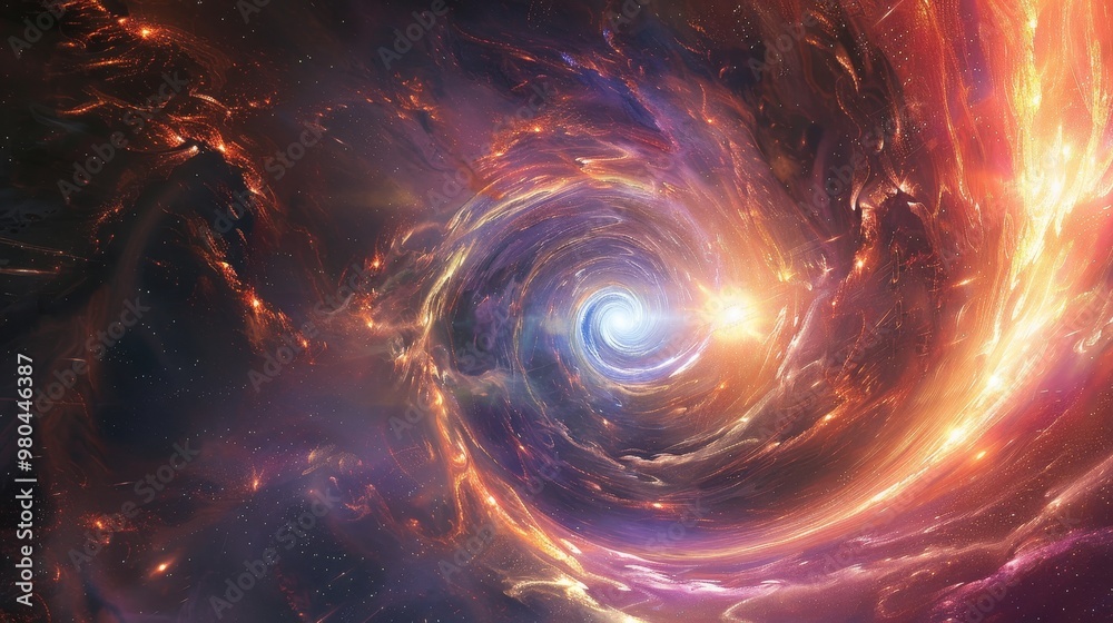 A stunning artistic depiction of a wormhole with spiral patterns and vibrant celestial elements A stunning artistic depiction of a wormhole with spiral patterns and vibrant celestial elements