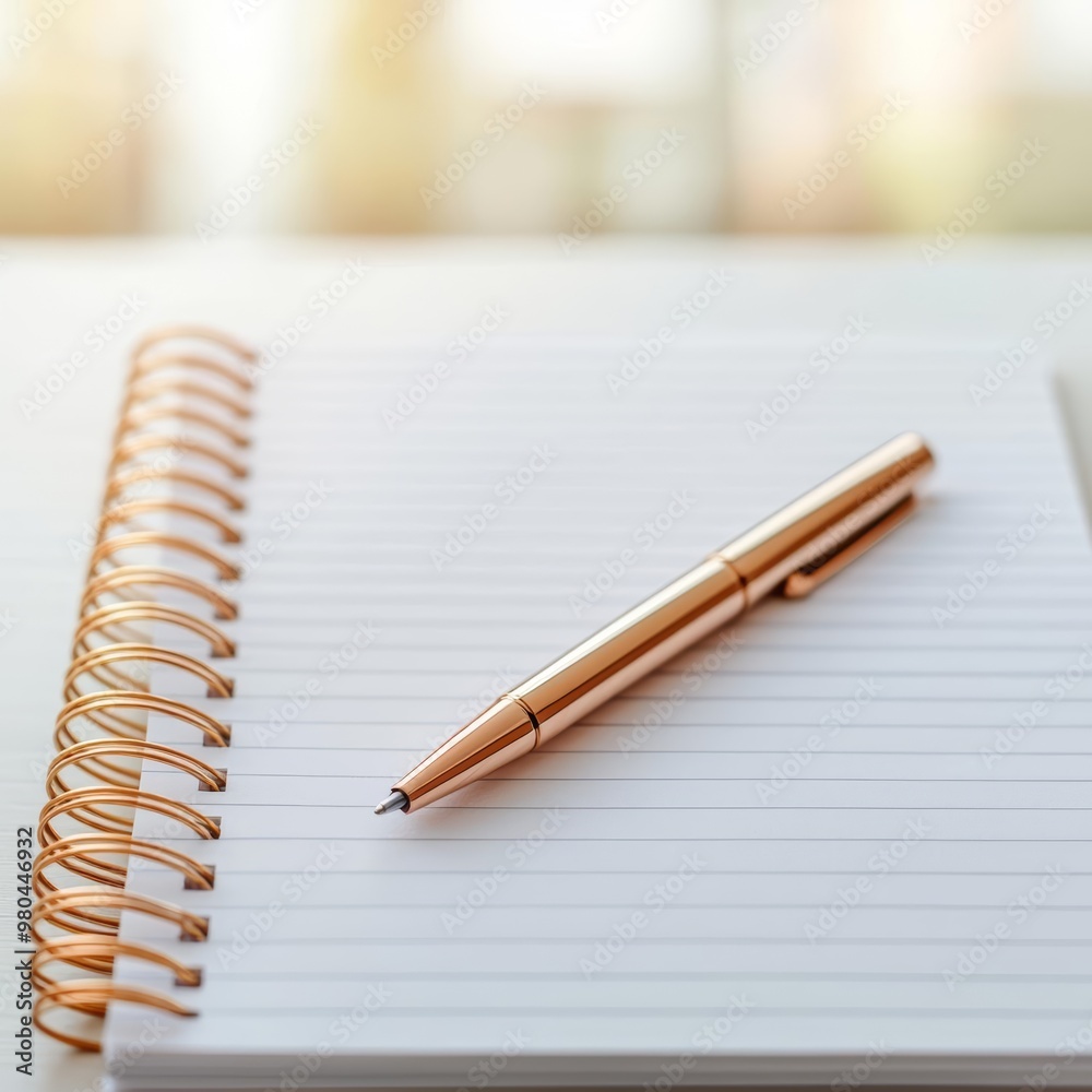 Minimalist office desk, pen resting on notebook, soft sunlight, clean look, topdown view, Sony a7 III Minimalist office desk, pen resting on notebook, soft sunlight, clean look, topdown view, Sony a7 III