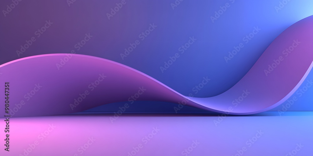 3D render, abstract background with a purple curved shape on a blue gradient background. 3D render, abstract background with a purple curved shape on a blue gradient background.