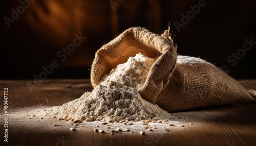 Wheat Flour Spilled from a Burlap Sack 