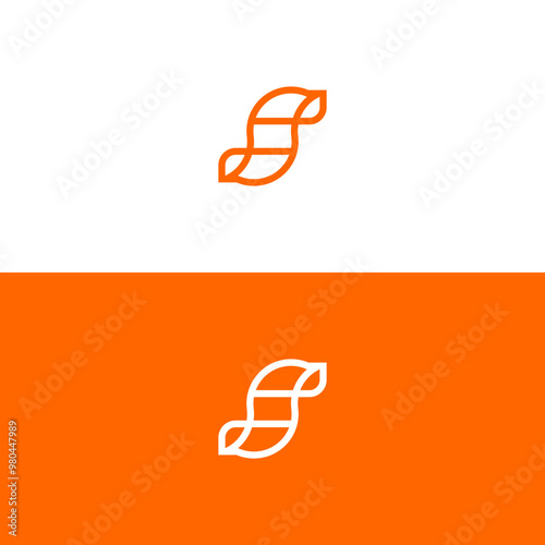 Minimalistic logo design featuring an abstract shape in orange.letter S