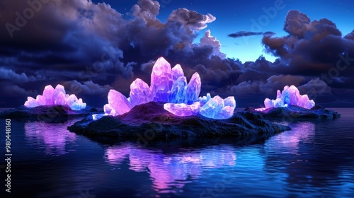 RainbowHued Utopia A Digital Dreamscape of Floating Islands and Shimmering Crystal Spires photo