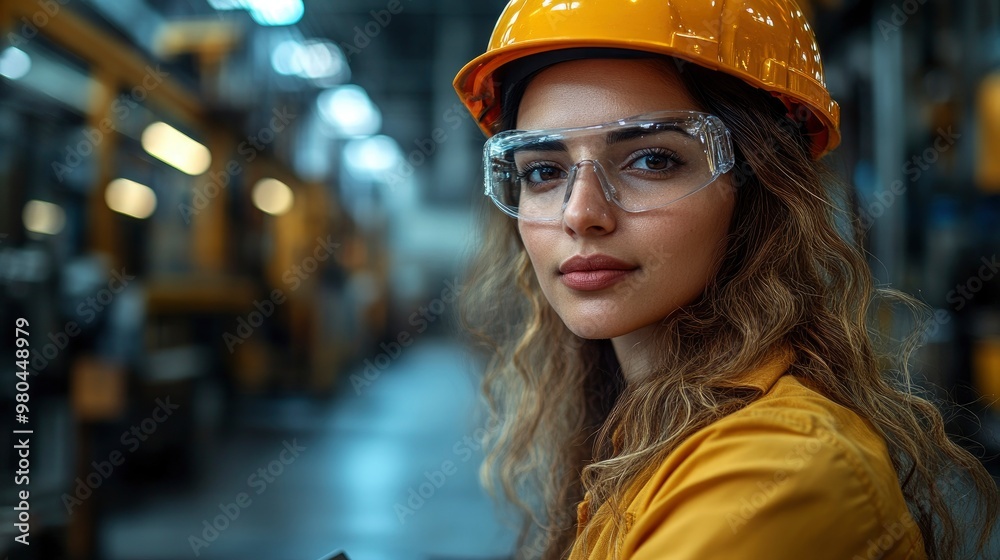 Confident Female Engineer in Industrial Setting Confident Female Engineer in Industrial Setting