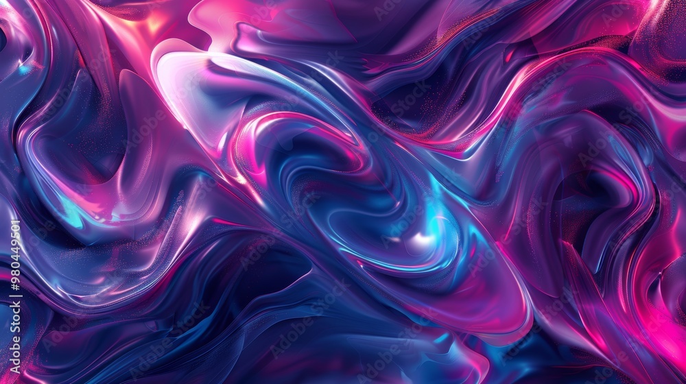 Fototapeta premium Vibrant abstract design with swirling neon patterns in pink, purple, and blue for modern backdrops